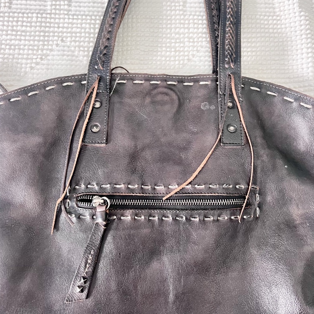Bed Stu Barra Tote Bag Brown, Taupe Leather Stitching - Picture 6 of 11